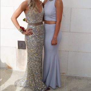 Primavera Couture Platinum Gold Prom Dress